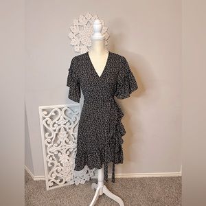 MAX STUDIO multicolor dot Print Wrap Ruffle Dress size large NEVER WORN!